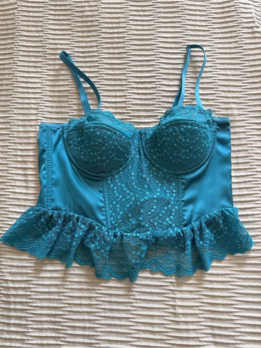 Teal Lace Bustier Crop Top - Women's Intimates